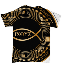 Limited Edition Official IchthusCoin White Inspirational All Over Unisex Tee 100% Soft Polyester with 50 BONUS IchthusCoin Digital Gold Rewards