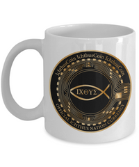 Limited Edition IchthusCoin 11 oz White Inspirational Novelty Coffee Mug with 25 BONUS IchthusCoin Digital Gold Rewards