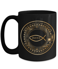 Limited Edition IchthusCoin 15 oz Black Inspirational Novelty Coffee Mug and 153 BONUS IchthusCoin Digital Gold Tokens with Corporate Digital Dashboard and Wallet Account ($95 Value)