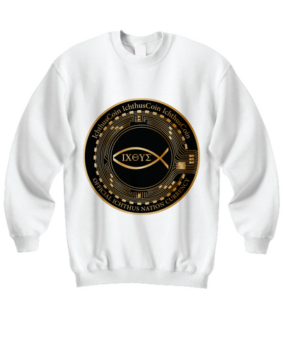 Limited Edition IchthusCoin White Inspirational Sweatshirt 100% Cotton with Passport QR Code and 100 BONUS IchthusCoin Digital Gold Rewards ($75 Value)