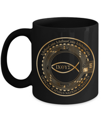 Limited Edition IchthusCoin 11 oz Black Inspirational Novelty Coffee Mug with 25 BONUS IchthusCoin Digital Gold Rewards