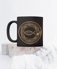 Limited Edition IchthusCoin 11 oz Black Inspirational Novelty Coffee Mug with 25 BONUS IchthusCoin Digital Gold Rewards