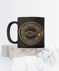 Limited Edition IchthusCoin 15 oz Black Inspirational Novelty Coffee Mug with 25 BONUS IchthusCoin Digital Gold Rewards