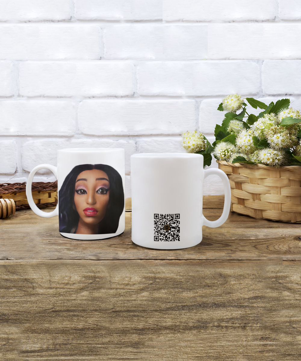 Limited Edition Citizen Avatar Lady Olivia IchthusCoin 15 oz White Inspirational Novelty Coffee Mug with QR Code and 153 BONUS IchthusCoin Digital Gold Tokens with Corporate Digital Dashboard and Wallet Account ($95 Value)