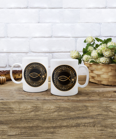 Limited Edition IchthusCoin 15 oz White Inspirational Novelty Coffee Mug and 153 BONUS IchthusCoin Digital Gold Tokens with Corporate Digital Dashboard and Wallet Account ($95 Value)