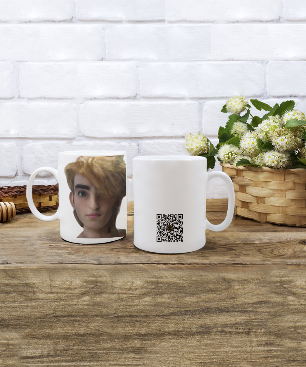 Limited Edition Ambassador Avatar Oliver IchthusCoin 15 oz White Inspirational Novelty Coffee Mug with QR Code and 153 BONUS IchthusCoin Digital Gold Tokens with Corporate Digital Dashboard and Wallet Account ($95 Value)