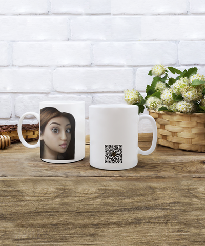 Limited Edition Citizen Avatar Lady Jen IchthusCoin 15 oz White Inspirational Novelty Coffee Mug with QR Code and 153 BONUS IchthusCoin Digital Gold Tokens with Corporate Digital Dashboard and Wallet Account ($95 Value)