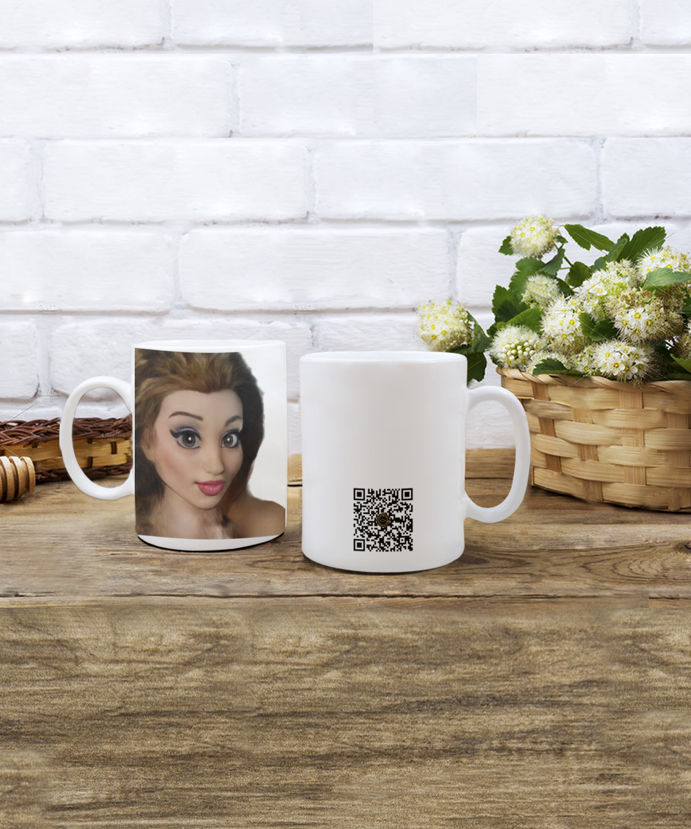 Limited Edition Citizen Avatar Lady Ashley IchthusCoin 15 oz White Inspirational Novelty Coffee Mug with QR Code and 153 BONUS IchthusCoin Digital Gold Tokens with Corporate Digital Dashboard and Wallet Account ($95 Value)