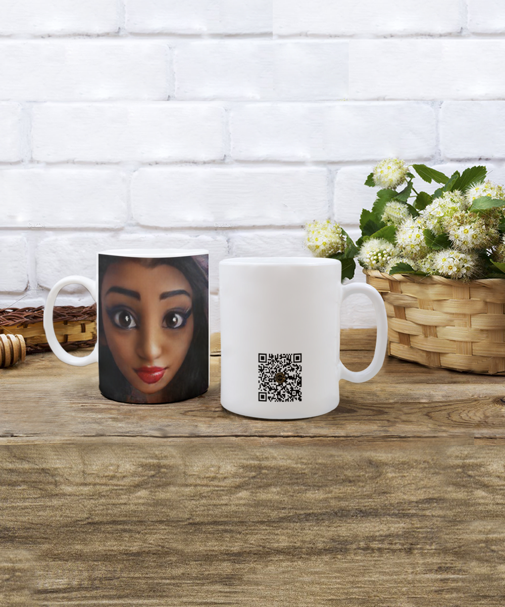 Limited Edition Citizen Avatar Lady Lori IchthusCoin 11 oz White Inspirational Novelty Coffee Mug with QR Code and 100 BONUS IchthusCoin Digital Gold Tokens with Corporate Digital Dashboard and Wallet Account ($75 Value)