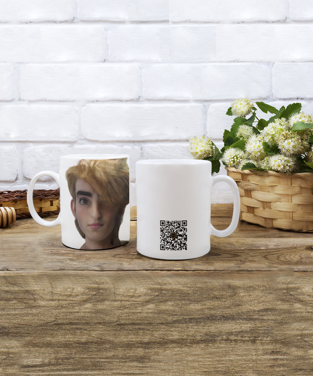 Limited Edition Ambassador Avatar Oliver IchthusCoin 11 oz White Inspirational Novelty Coffee Mug with QR Code and 100 BONUS IchthusCoin Digital Gold Tokens with Corporate Digital Dashboard and Wallet Account ($75 Value)