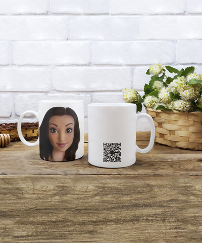 Limited Edition Citizen Avatar Lady Sarah IchthusCoin 11 oz White Inspirational Novelty Coffee Mug with QR Code and 100 BONUS IchthusCoin Digital Gold Tokens with Corporate Digital Dashboard and Wallet Account ($75 Value)