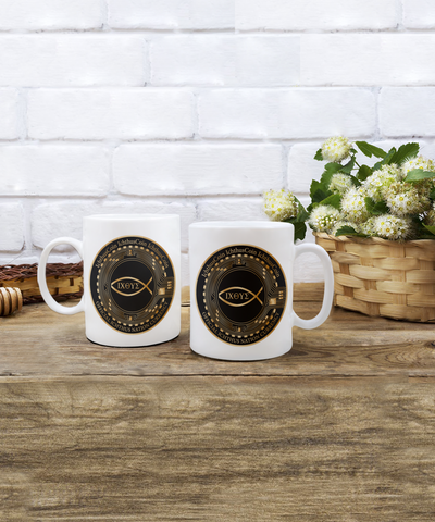 Limited Edition IchthusCoin 11 oz White Inspirational Novelty Coffee Mug with 50 BONUS IchthusCoin Digital Gold Rewards