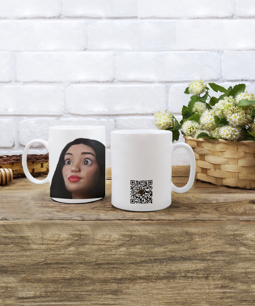 Limited Edition Citizen Avatar Lady Samantha IchthusCoin 15 oz White Inspirational Novelty Coffee Mug with QR Code and 153 BONUS IchthusCoin Digital Gold Tokens with Corporate Digital Dashboard and Wallet Account ($95 Value)